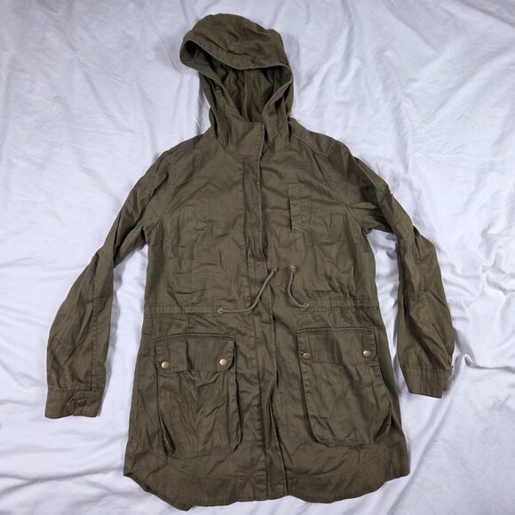 Be Cool Womens Size Large Green Hooded Military Style Jacket Cotton Lightweight - Picture 1 of 12